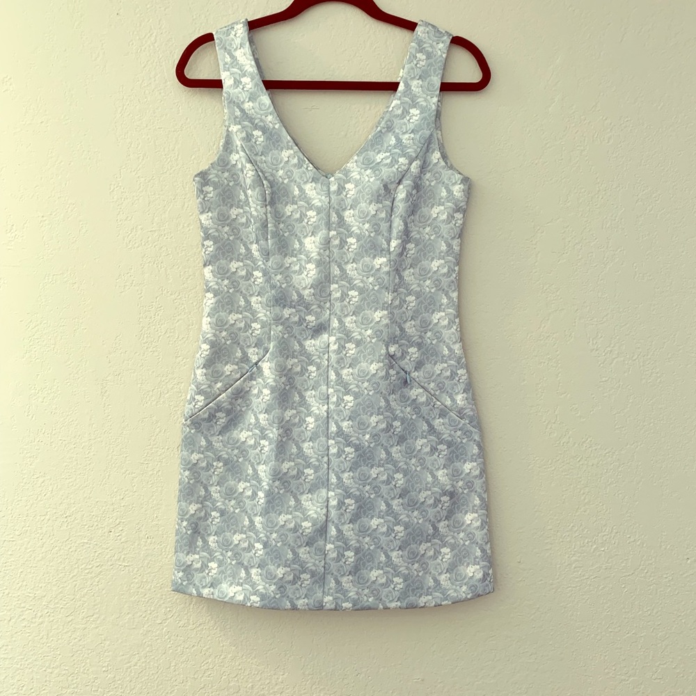 BCBG Powder Blue Floral Jacquard Midi Dress